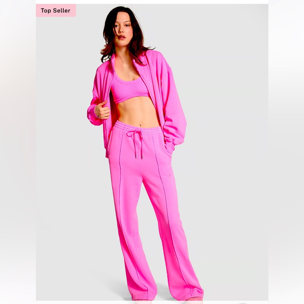 NWT PINK fleece zip up and wide leg sweat pant set